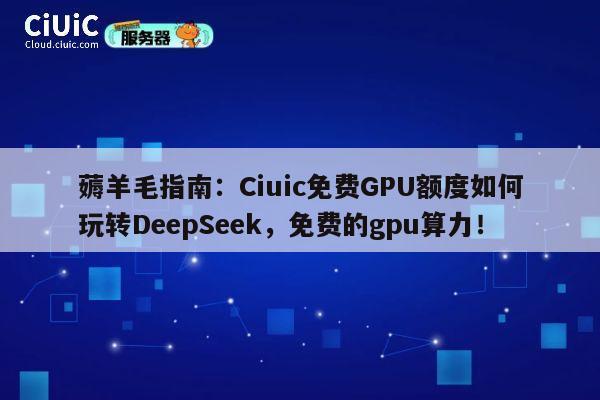 薅羊毛指南:Ciuic免费GPU额度如何玩转DeepSeek,免费的gpu算力! 第1张 薅羊毛指南:Ciuic免费GPU额度如何玩转DeepSeek,免费的gpu算力! 第1张